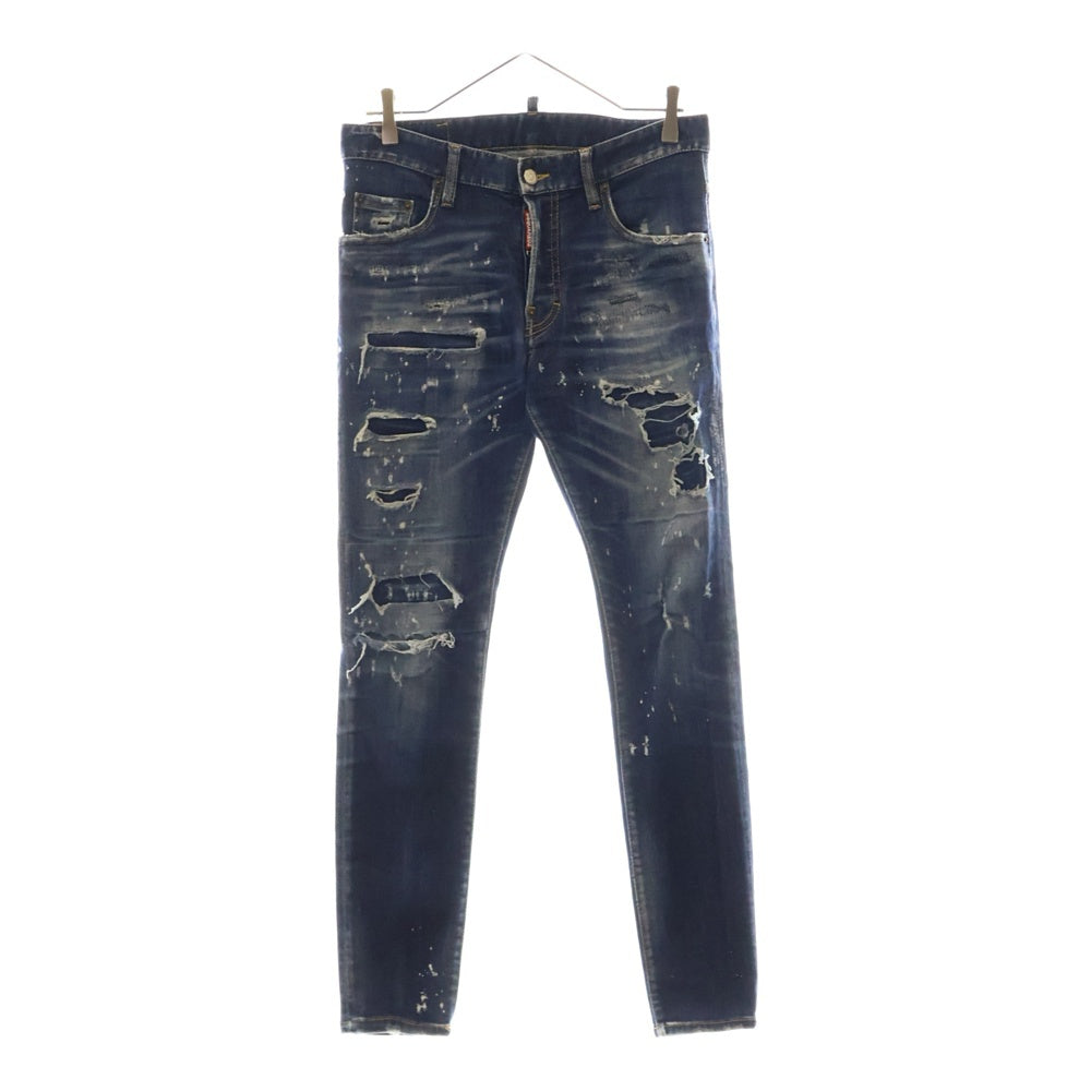 DSQUARED2(ディースクエアード) 22AW SUPER TWINKY JEAN スーパートゥインキージーン ダメージ クラッシュ加工 ボタンフライ デニムパンツ インディゴ S74LB1192