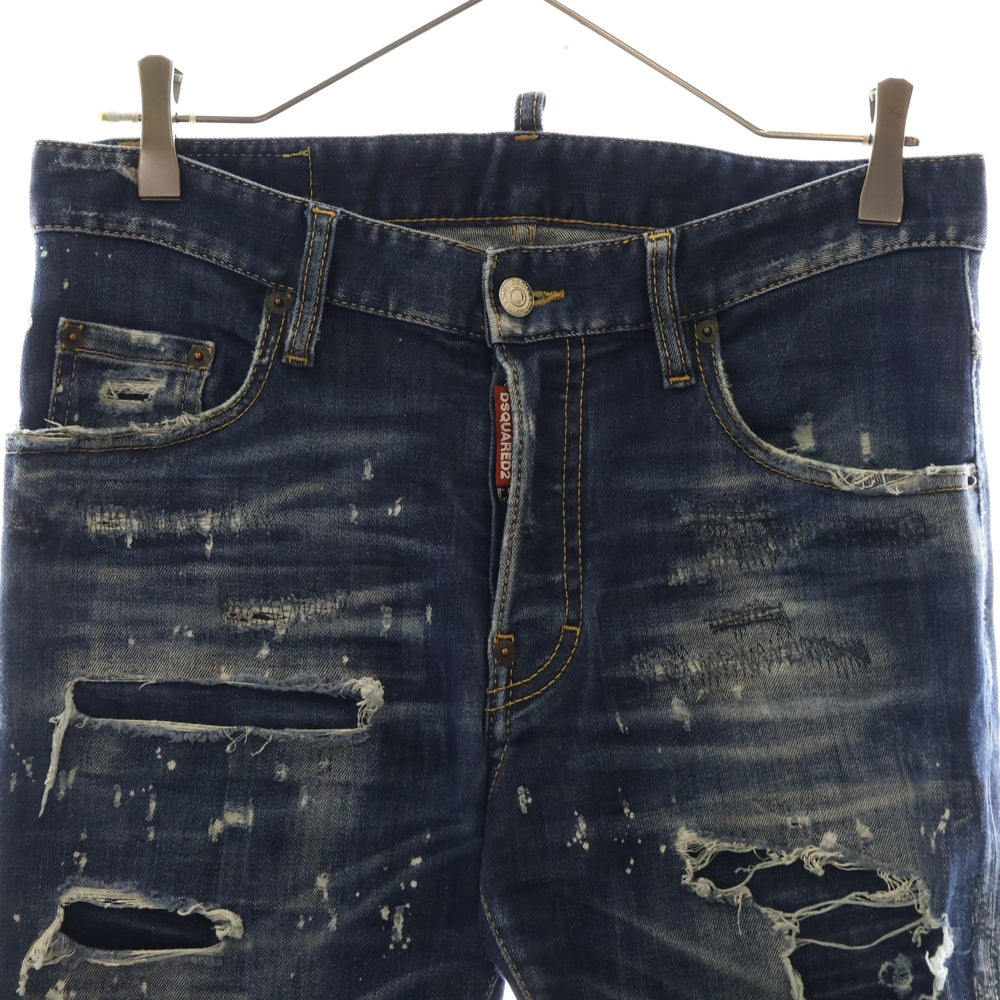 DSQUARED2(ディースクエアード) 22AW SUPER TWINKY JEAN スーパートゥインキージーン ダメージ クラッシュ加工 ボタンフライ デニムパンツ インディゴ S74LB1192