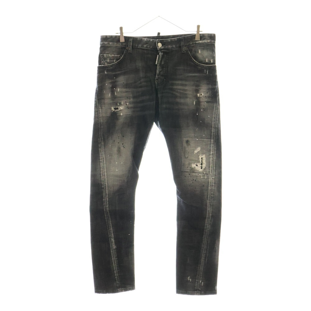 DSQUARED2(ディースクエアード) 21SS Sexy Twist Jean ペイント ダメージ加工 ストレッチ デニム スキニーパンツ ブラック S74LS1194 S30357