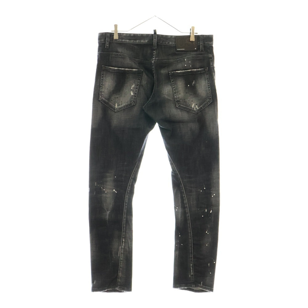 DSQUARED2(ディースクエアード) 21SS Sexy Twist Jean ペイント ダメージ加工 ストレッチ デニム スキニーパンツ ブラック S74LS1194 S30357