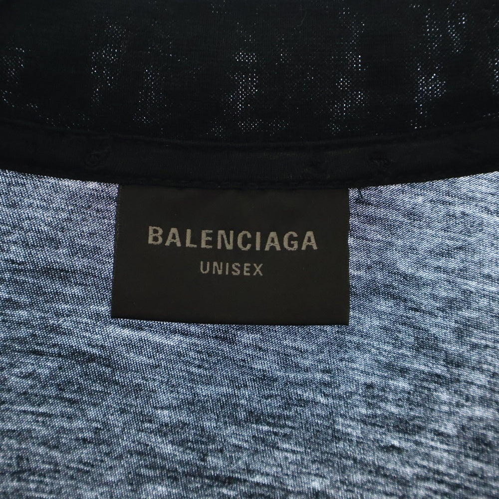 BALENCIAGA(バレンシアガ) 22SS Distressed T-shirt バックネックロゴ刺繍 ダメージ加工 コットン 半袖Tシャツ カットソー ブラック 739784 T0VF4
