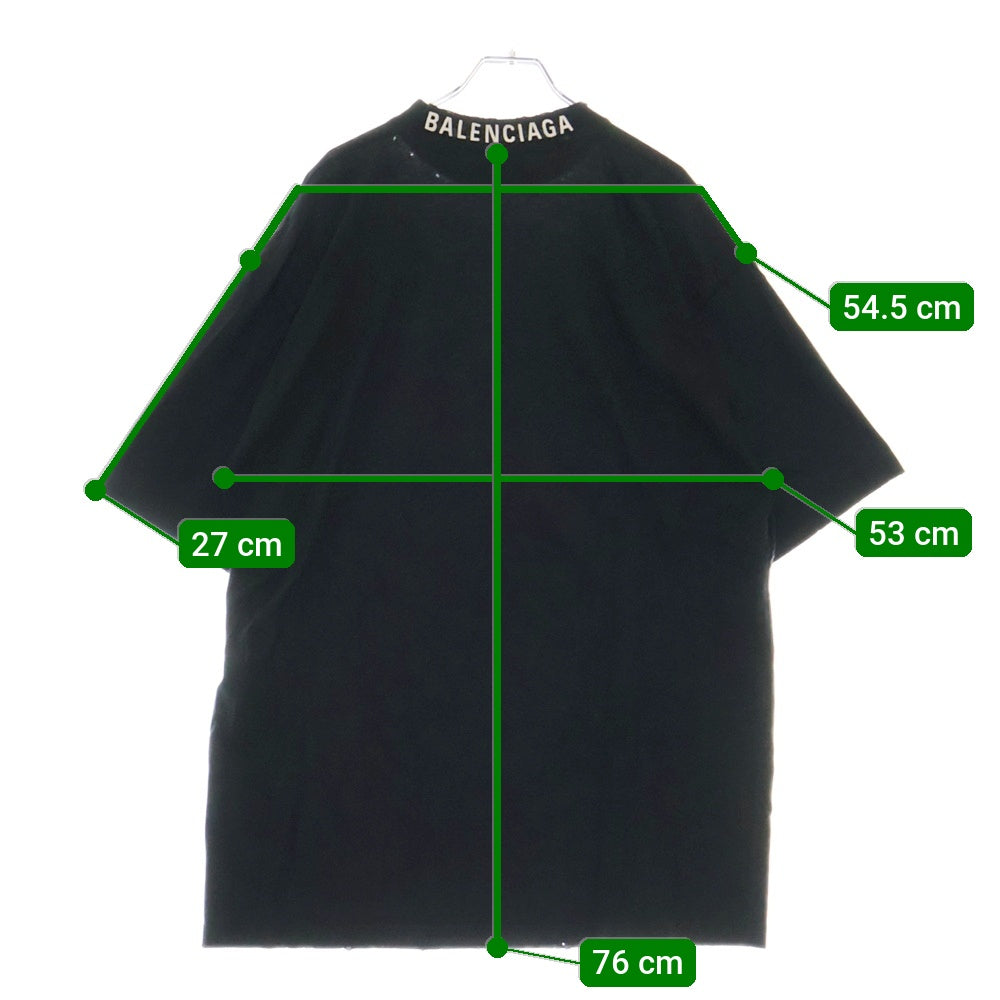BALENCIAGA(バレンシアガ) 22SS Distressed T-shirt バックネックロゴ刺繍 ダメージ加工 コットン 半袖Tシャツ カットソー ブラック 739784 T0VF4