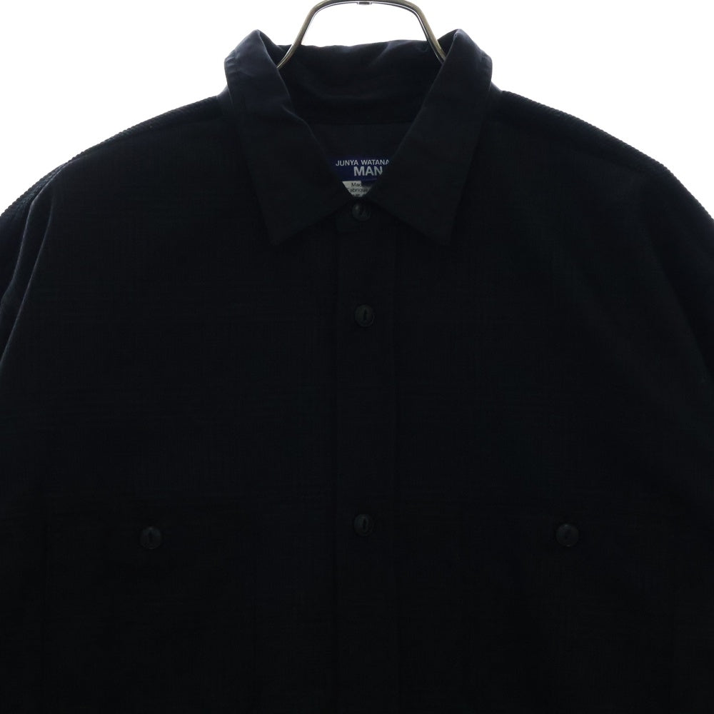 JUNYA WATANABE COMME des GARCONS(ジュンヤワタナベ コムデギャルソン) 23AW コーデュロイ切替 レザーエルボーパッチ チェック 長袖シャツ ブラック WL-B025 AD2023