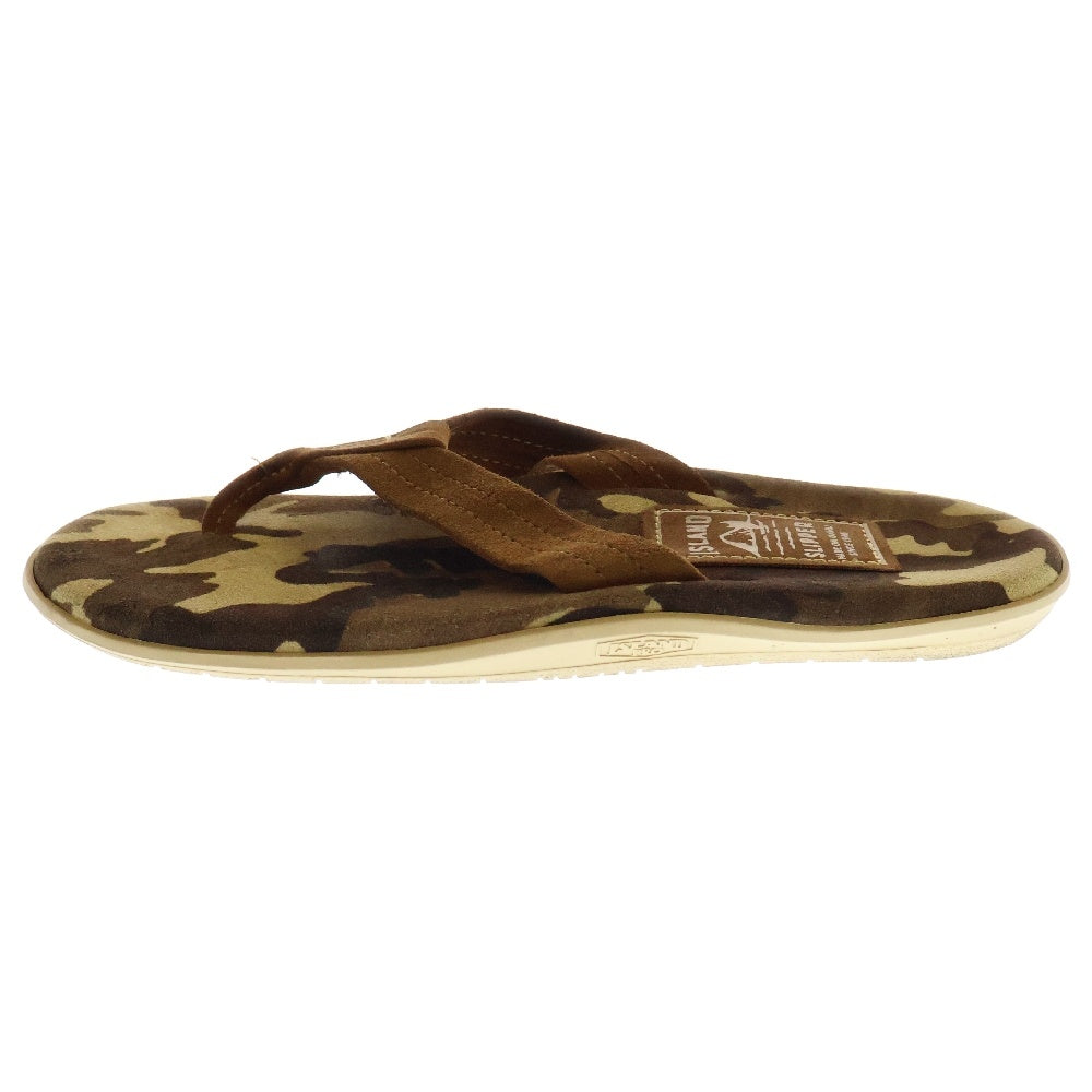 ISLAND SLIPPER(アイランドスリッパ) カモフラ スウェードレザー フラット ビーチサンダル ベージュ