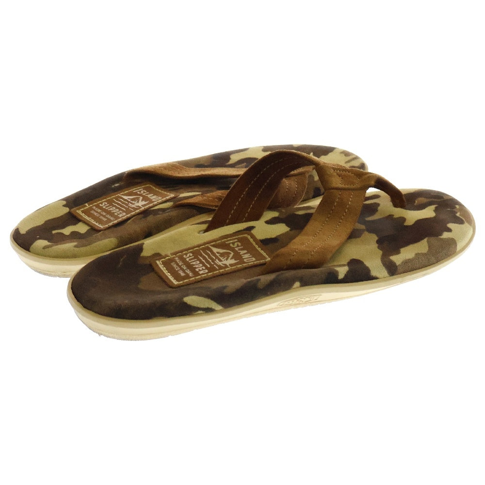 ISLAND SLIPPER(アイランドスリッパ) カモフラ スウェードレザー フラット ビーチサンダル ベージュ