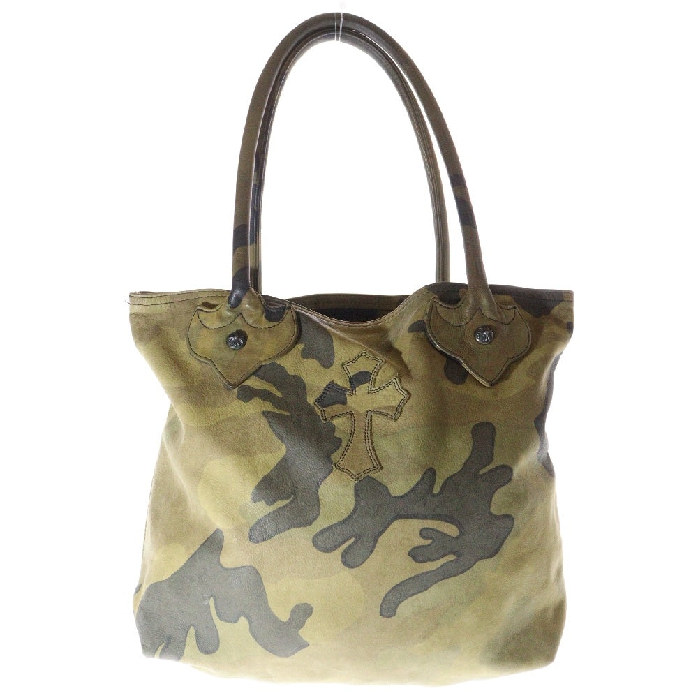 CHROME HEARTS(クロムハーツ) FS TOTE カモ柄 クロスパッチ レザー ハンド トートバッグ カーキ/シルバー
