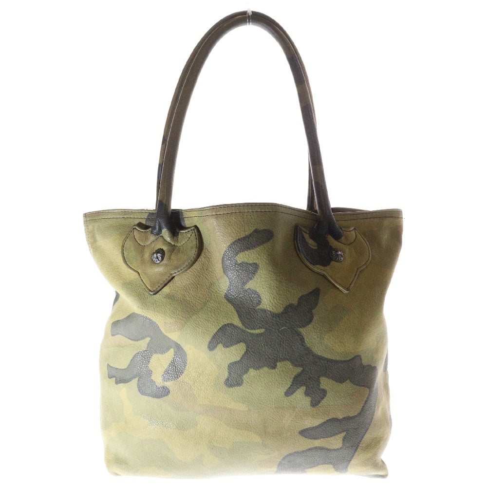 CHROME HEARTS(クロムハーツ) FS TOTE カモ柄 クロスパッチ レザー ハンド トートバッグ カーキ/シルバー