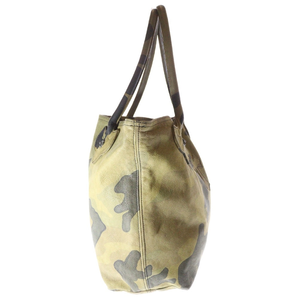 CHROME HEARTS(クロムハーツ) FS TOTE カモ柄 クロスパッチ レザー ハンド トートバッグ カーキ/シルバー