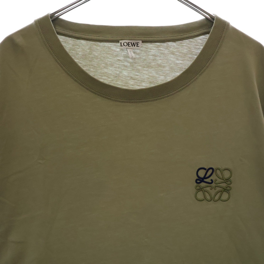 LOEWE(ロエベ) アナグラムロゴ刺繍 クルーネック 半袖Tシャツ カットソー カーキ