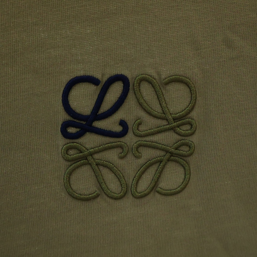 LOEWE(ロエベ) アナグラムロゴ刺繍 クルーネック 半袖Tシャツ カットソー カーキ