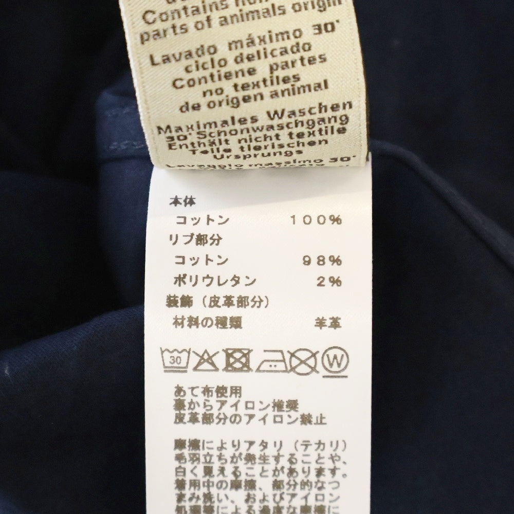 HERMES(エルメス) レザー ロゴパッチ クルーネック 半袖Tシャツ カットソー ネイビー