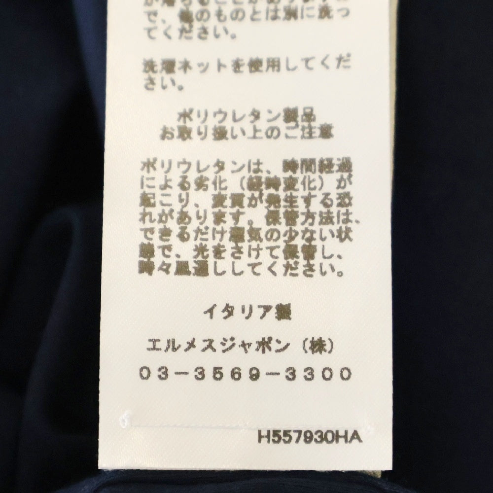 HERMES(エルメス) レザー ロゴパッチ クルーネック 半袖Tシャツ カットソー ネイビー