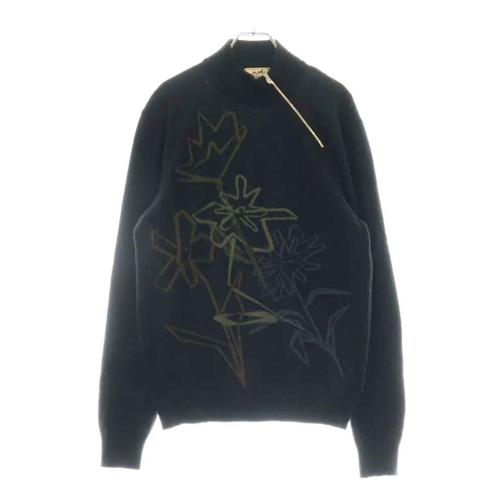 HERMES(エルメス) Cashmere Flower Zip Turtleneck Knit Sweater カシミア フラワーデザイン 変形ジップ タートルネックニットセーター ブラック