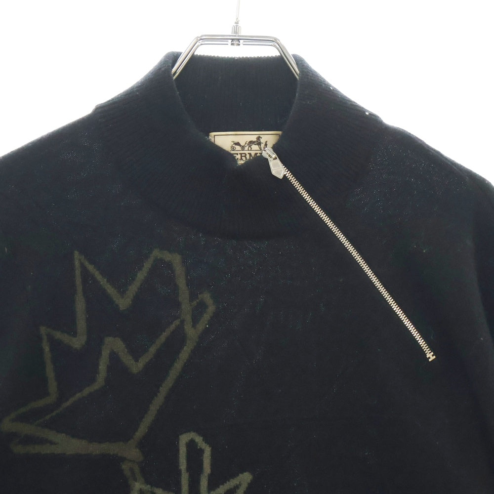 HERMES(エルメス) Cashmere Flower Zip Turtleneck Knit Sweater カシミア フラワーデザイン 変形ジップ タートルネックニットセーター ブラック