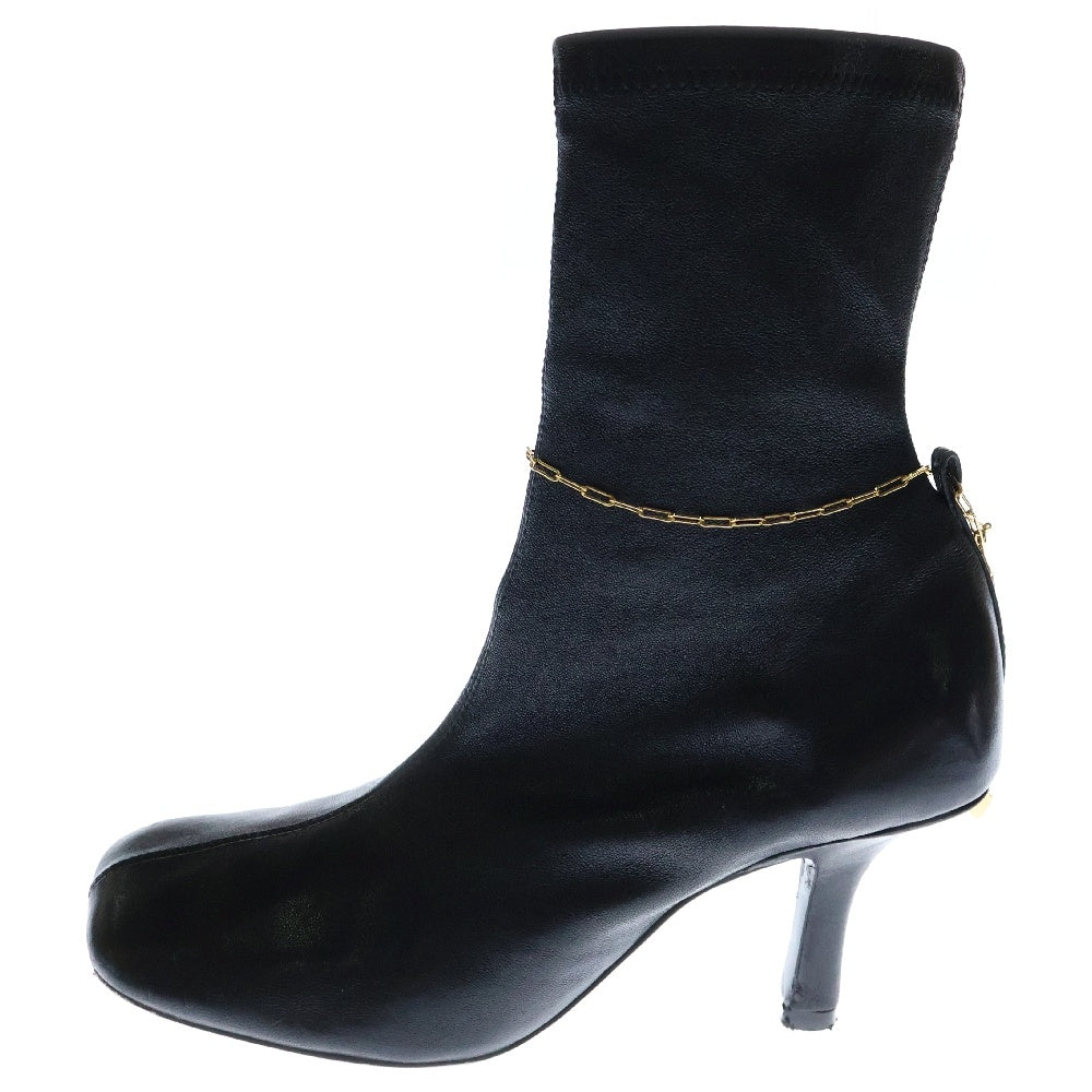 BURBERRY(バーバリー) Leather Slinky Ancle Boots レザー スリンキー チェーン アンクルブーツ ブラック レディース