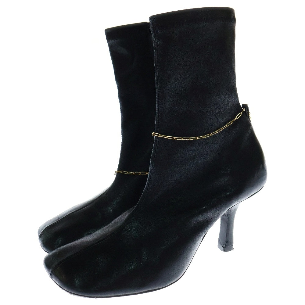 BURBERRY(バーバリー) Leather Slinky Ancle Boots レザー スリンキー チェーン アンクルブーツ ブラック レディース