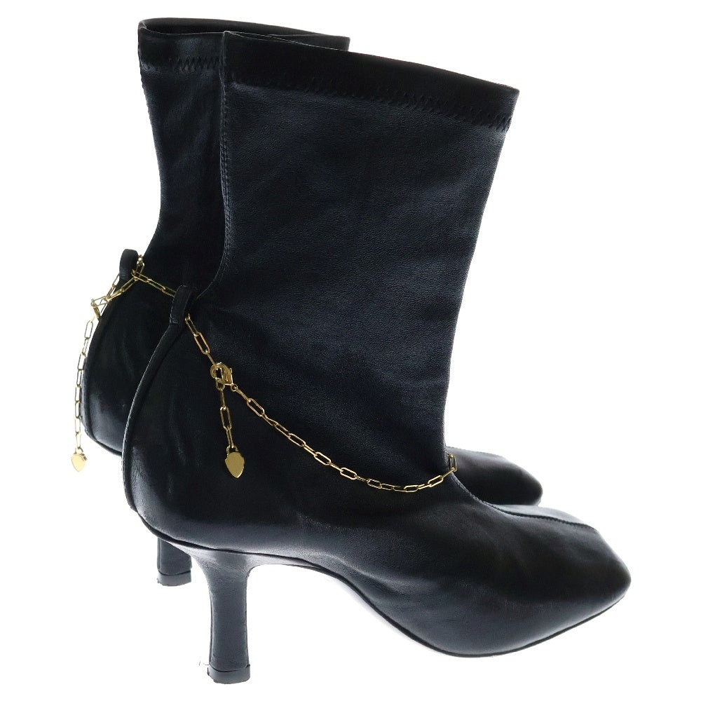 BURBERRY(バーバリー) Leather Slinky Ancle Boots レザー スリンキー チェーン アンクルブーツ ブラック レディース