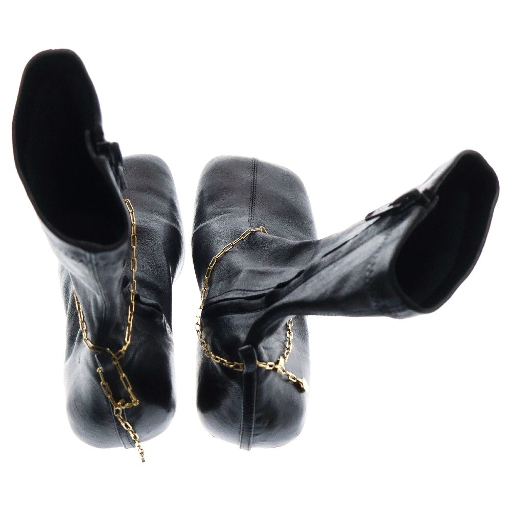 BURBERRY(バーバリー) Leather Slinky Ancle Boots レザー スリンキー チェーン アンクルブーツ ブラック レディース