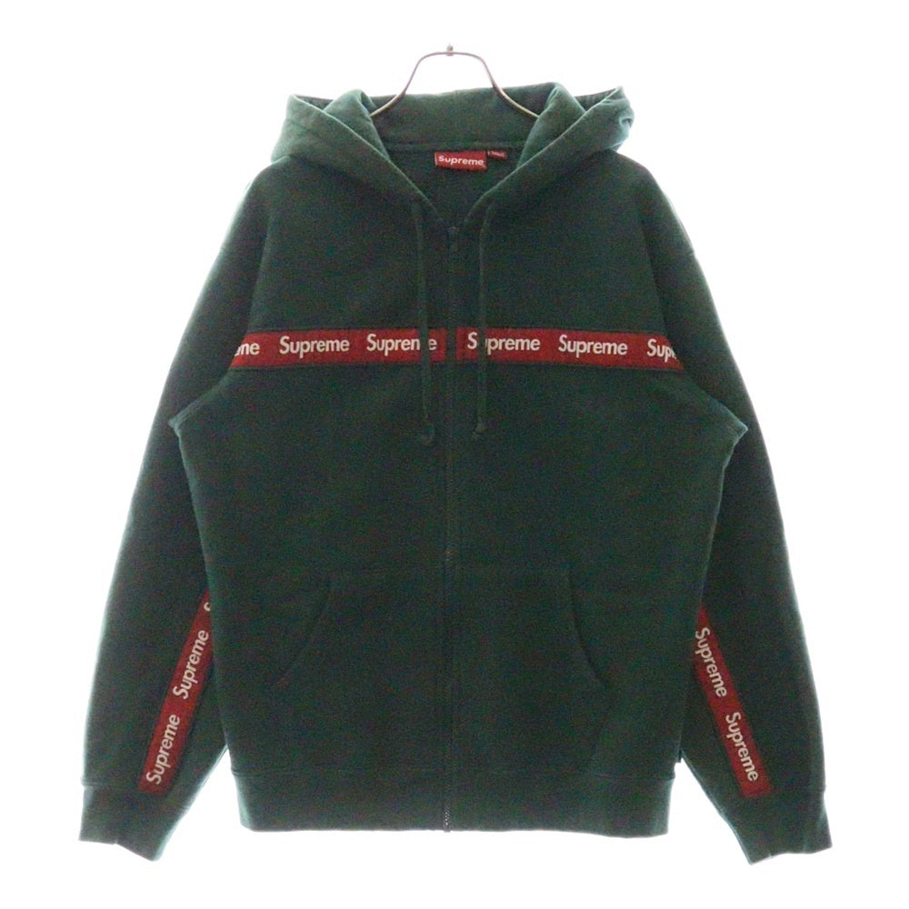 SUPREME(シュプリーム) 19AW Text Stripe Zip Up Hooded Sweatshirt テキストストライプ ロゴ スウェット ジップアップ パーカー グリーン