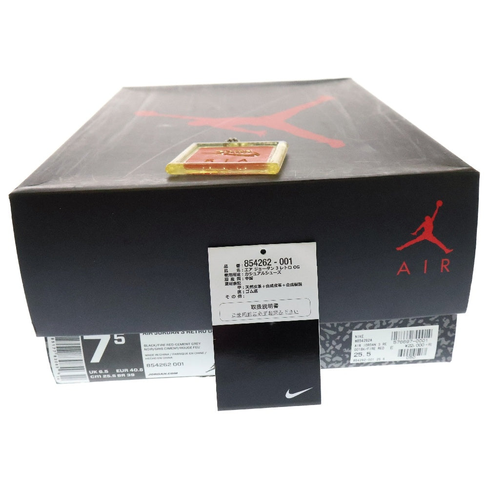 NIKE(ナイキ) AIR JORDAN 3 RETRO OG エアジョーダン3 ミッドカット スニーカー ブラック/グレー US7.5/25.5cm 854262-001