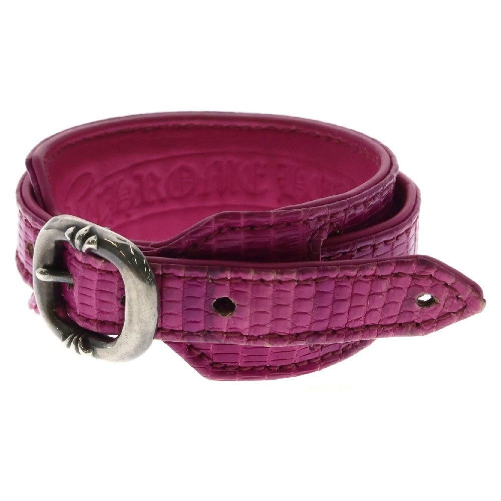 CHROME HEARTS(クロムハーツ) R&R SLIM TINY BUCKLE ロックンロール スリム タイニーバックル レザーブレスレット ピンク/シルバー
