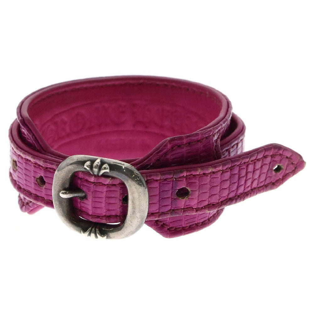 CHROME HEARTS(クロムハーツ) R&R SLIM TINY BUCKLE ロックンロール スリム タイニーバックル レザーブレスレット ピンク/シルバー