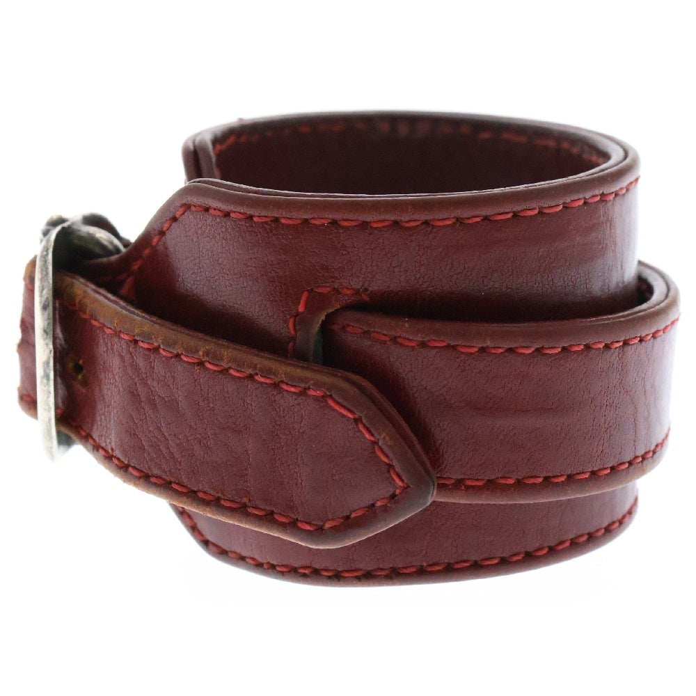 CHROME HEARTS(クロムハーツ) RR TINY BUCKLE 2 ロックンロール レザーブレスレット レッド/シルバー
