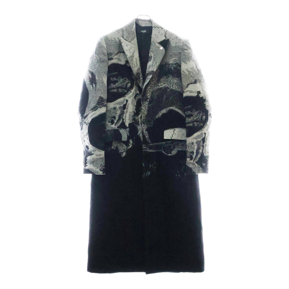 AMIRI(アミリ) 22AW xWes Lang Skull Coat スカルプリント ウール ロング チェスターコート ブラック/グレー SR3AA0006SMRITJ0