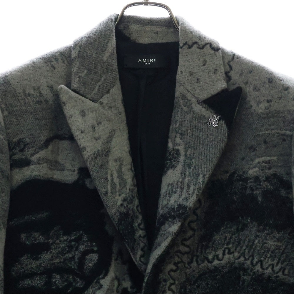 AMIRI(アミリ) 22AW xWes Lang Skull Coat スカルプリント ウール ロング チェスターコート ブラック/グレー SR3AA0006SMRITJ0