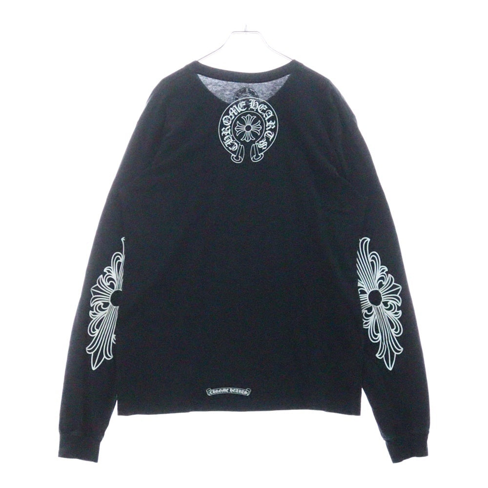 CHROME HEARTS(クロムハーツ) Neck Logo Floral Cross L/S Tee ネックロゴ フローラルクロス アームロゴプリント ロングスリーブTシャツ 長袖カットソー ブラック