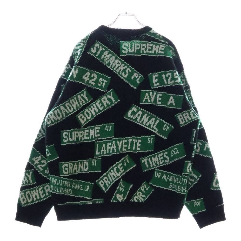 SUPREME(シュプリーム) 21SS Street Signs Sweater ストリートサイン 総柄 アクリル ニット セーター ブラック/グリーン
