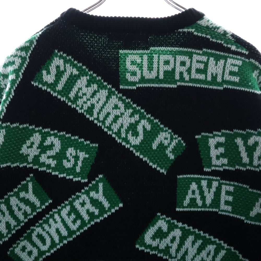 SUPREME(シュプリーム) 21SS Street Signs Sweater ストリートサイン 総柄 アクリル ニット セーター ブラック/グリーン