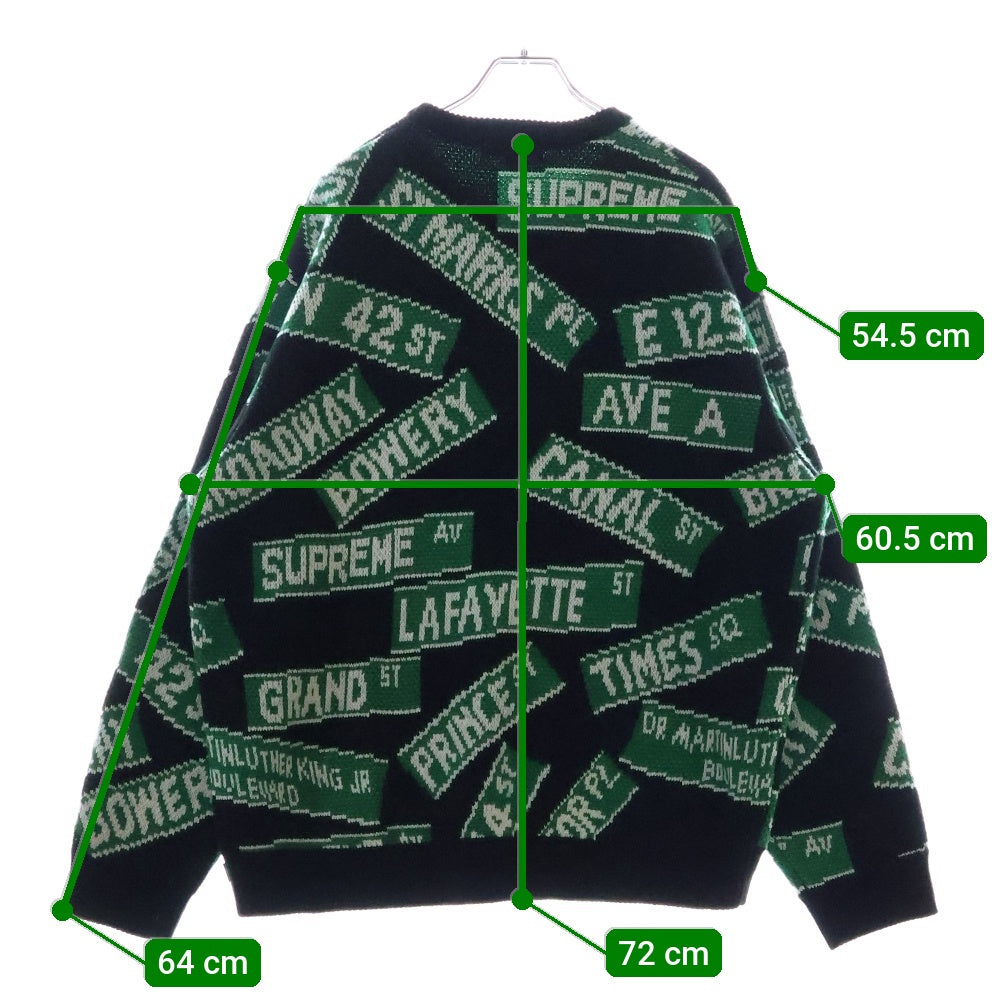 SUPREME(シュプリーム) 21SS Street Signs Sweater ストリートサイン 総柄 アクリル ニット セーター ブラック/グリーン