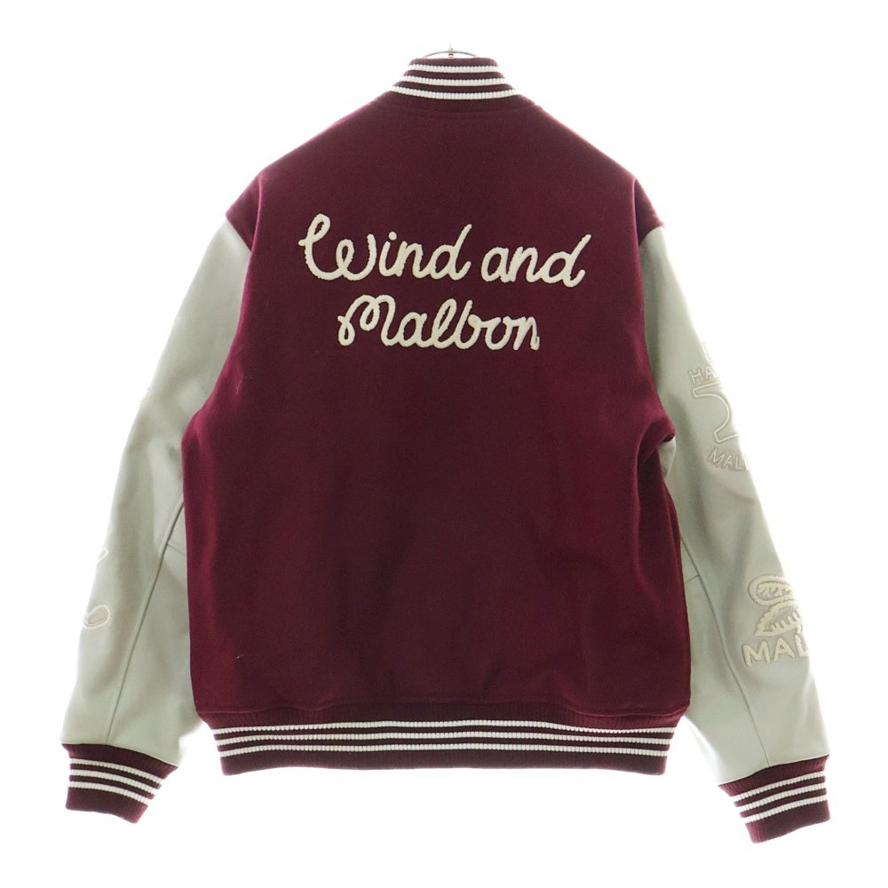 WIND AND SEA(ウィンダンシー) ×MALBON GOLF マルボンゴルフ レザー切替 バーシティ ジャケット スタジャン ブルゾン レッド WDS-C-MALB-23-Q2-01