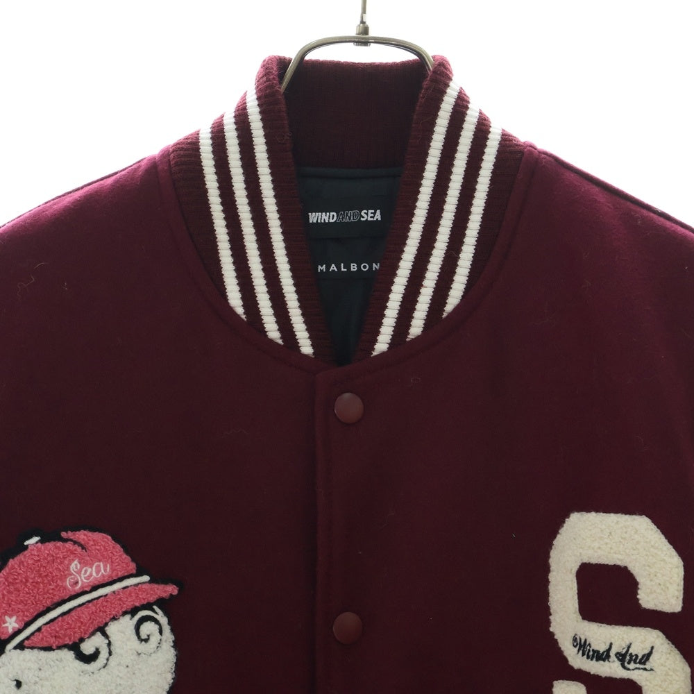 WIND AND SEA(ウィンダンシー) ×MALBON GOLF マルボンゴルフ レザー切替 バーシティ ジャケット スタジャン ブルゾン レッド WDS-C-MALB-23-Q2-01