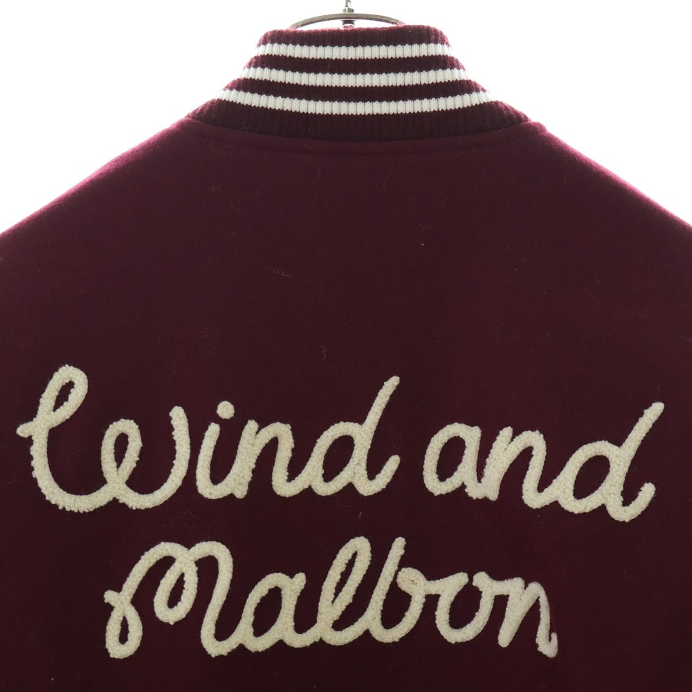 WIND AND SEA(ウィンダンシー) ×MALBON GOLF マルボンゴルフ レザー切替 バーシティ ジャケット スタジャン ブルゾン レッド WDS-C-MALB-23-Q2-01