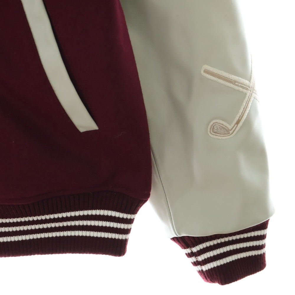 WIND AND SEA(ウィンダンシー) ×MALBON GOLF マルボンゴルフ レザー切替 バーシティ ジャケット スタジャン ブルゾン レッド WDS-C-MALB-23-Q2-01