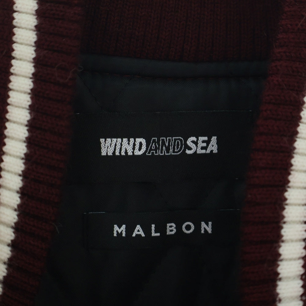 WIND AND SEA(ウィンダンシー) ×MALBON GOLF マルボンゴルフ レザー切替 バーシティ ジャケット スタジャン ブルゾン レッド WDS-C-MALB-23-Q2-01