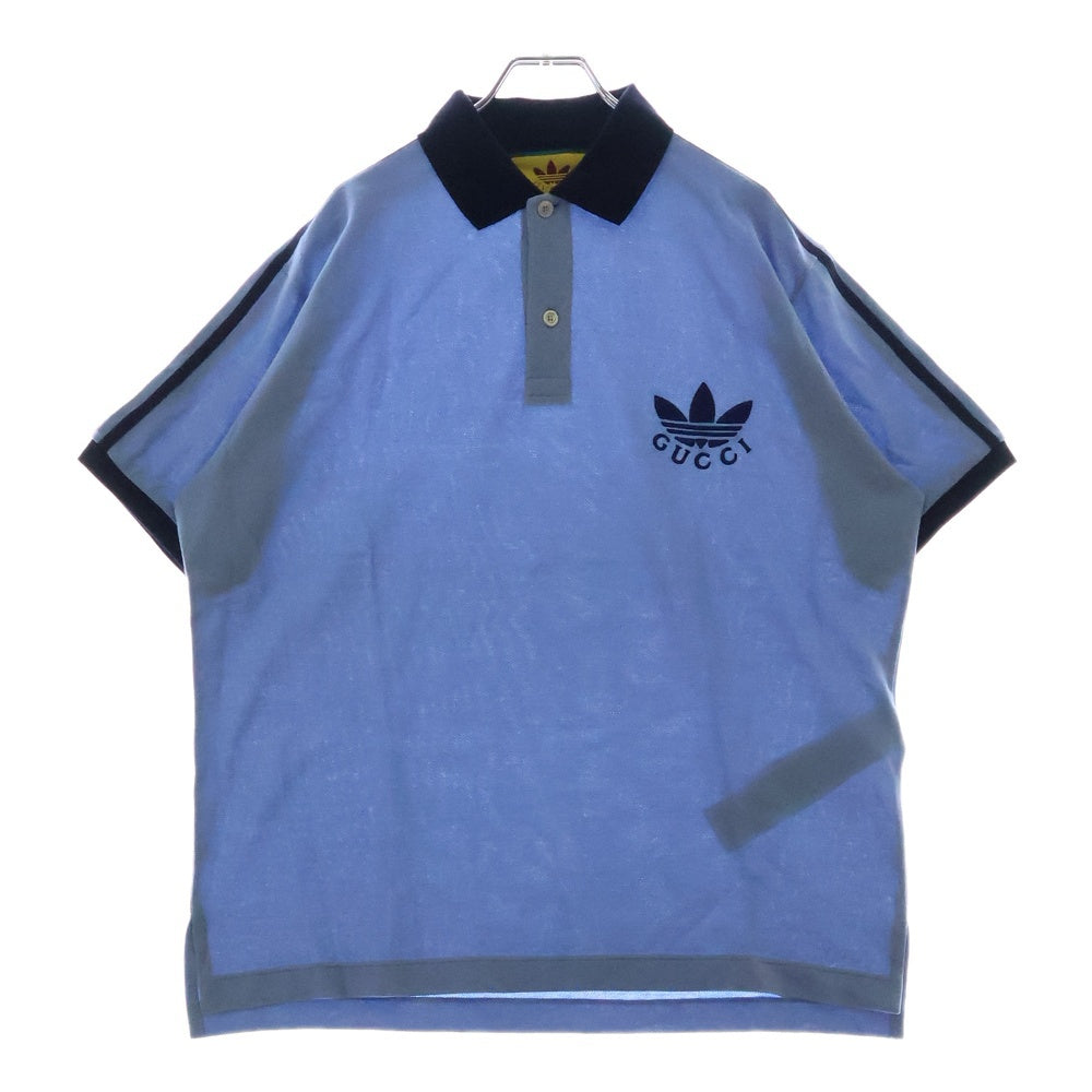 GUCCI(グッチ) ×adidas Piquet Polo Shirt アディダス トレフォイルロゴ 刺繍 ボウリング 半袖 ポロシャツ ブルー 700497 XJEVF