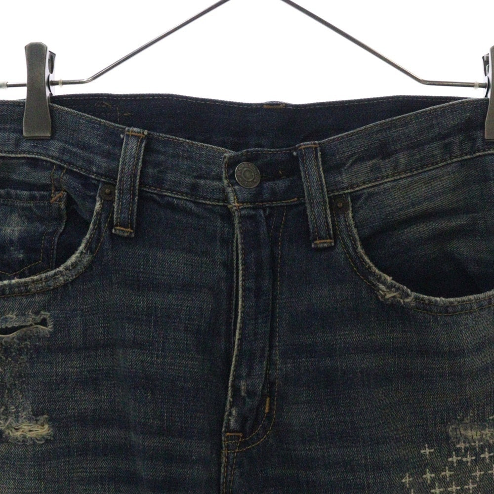 DENIM & SUPPLY RALPH LAUREN(デニム アンド サプライ ラルフローレン) ダメージ加工 刺し子 デニムパンツ インディゴ 288506831002