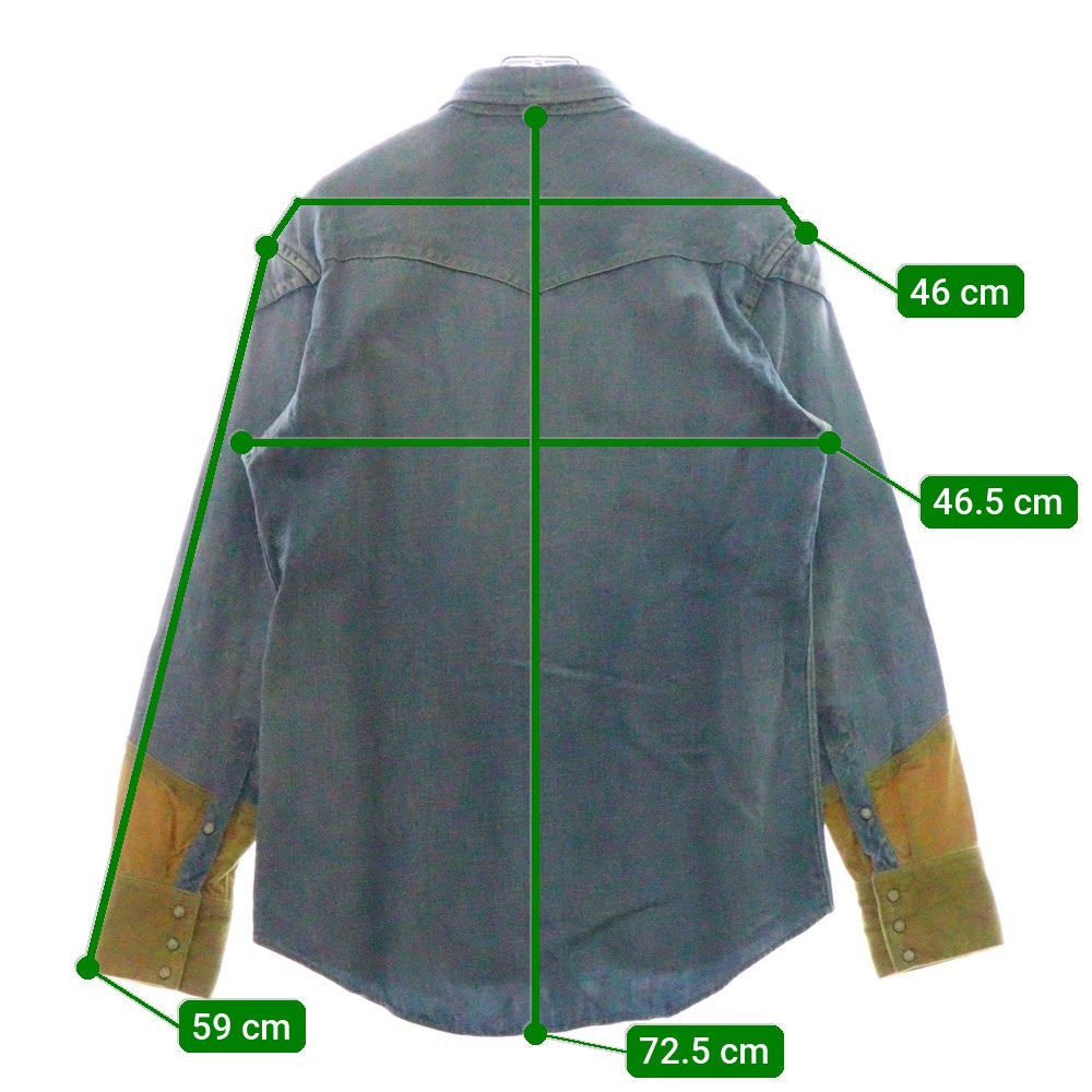 VISVIM(ヴィスヴィム) 13AW SS FOUR CORNERS SHIRT DAMAGED ベロア切替 ウエスタンデニムシャツ インディゴ/イエロー 0113205007005