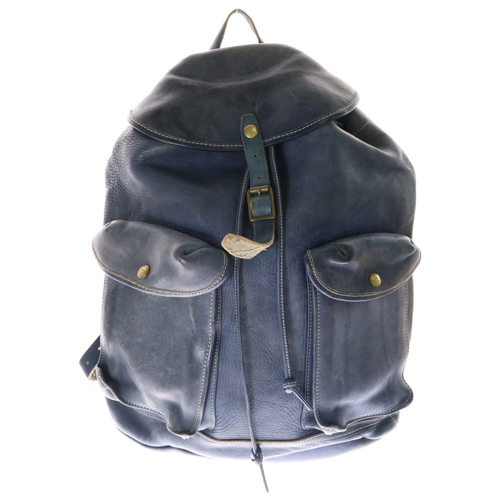 RRL(ダブルアールエル) ヴィンテージ加工 インディゴウォッシュ レザーバックパック ネイビー