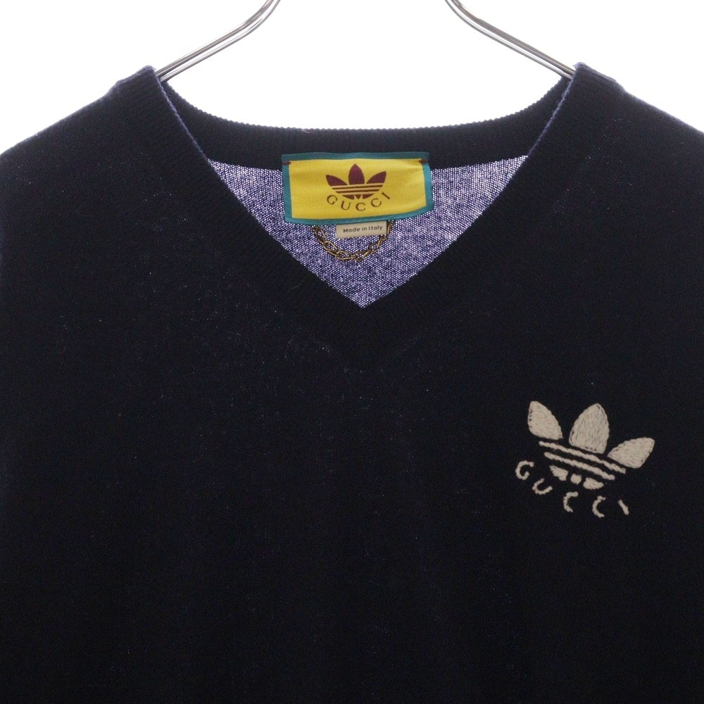 GUCCI(グッチ) ×adidas Logo Embroidery Knit Sweater アディダス ロゴ刺繍 ニットセーター ネイビー 700445