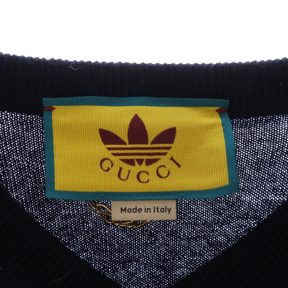 GUCCI(グッチ) ×adidas Logo Embroidery Knit Sweater アディダス ロゴ刺繍 ニットセーター ネイビー 700445