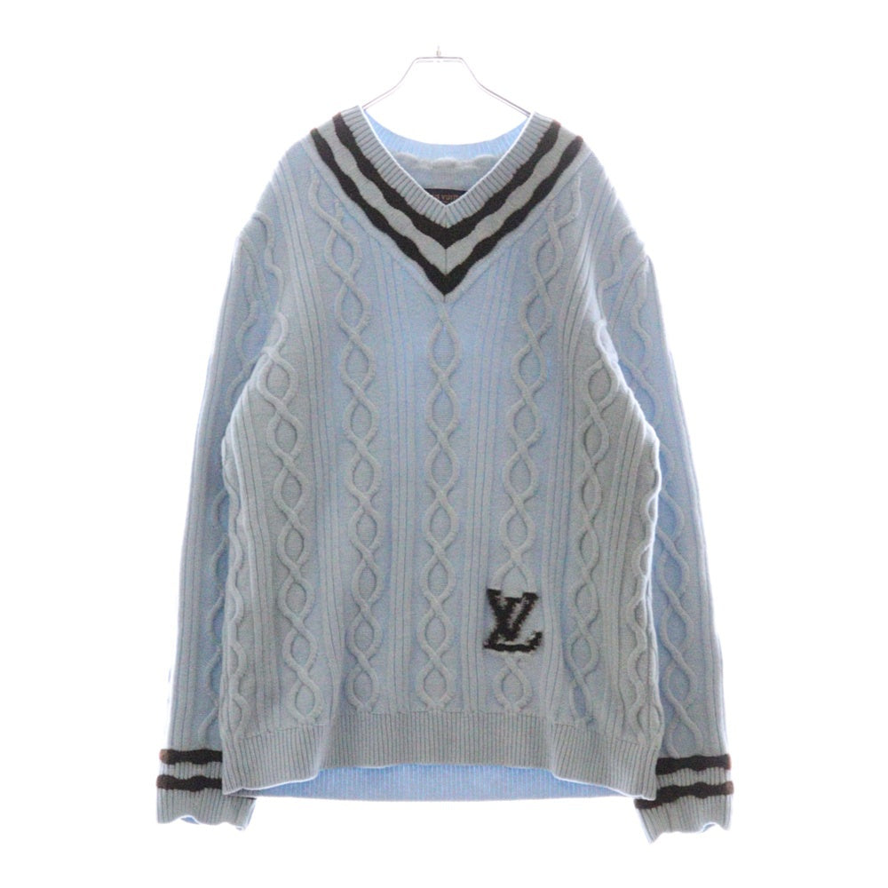 LOUIS VUITTON(ルイヴィトン) 24AW Vネック ケーブルニット セーター ライトブルー RM242MM JAX HRN09W