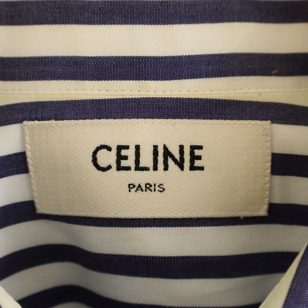 CELINE(セリーヌ) ストライプクラシック長袖シャツ ホワイト/ネイビー 2C154129F
