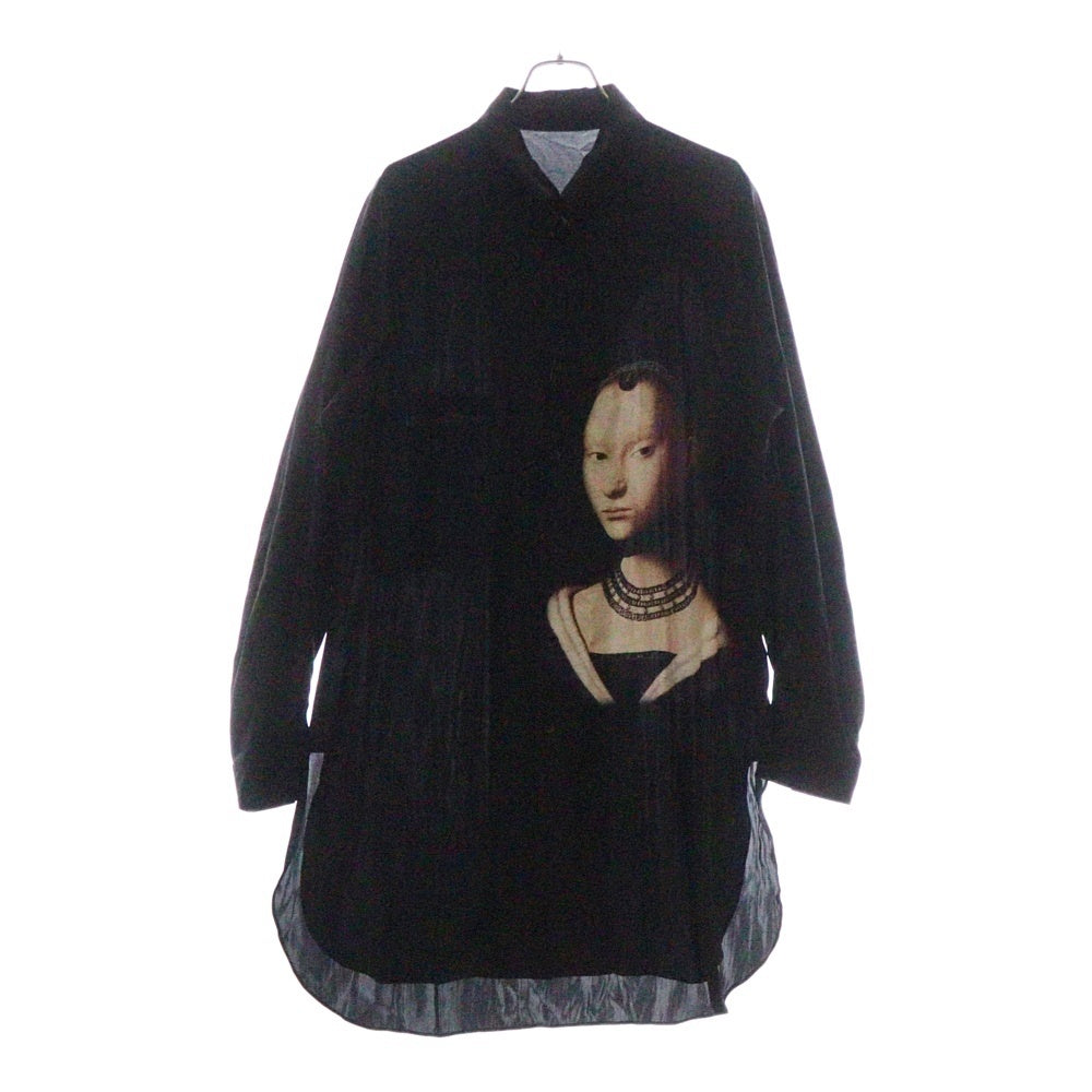 Yohji Yamamoto POUR HOMME(ヨウジヤマモト プールオム) 24SS young girl PB Portrait of Young Girl. プリント シルクサテン 衿角カンベルト付きブラウス ブラック HS-B49-408
