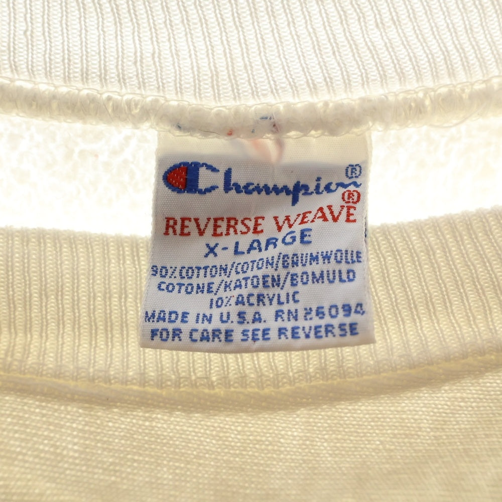 CHAMPION(チャンピオン) 90S VINTAGE REVERSE WEAVE UCONN ヴィンテージ リバース ウィーブ 刺繍タグ カレッジロゴプリント クルーネック スウェット トレーナー ホワイト