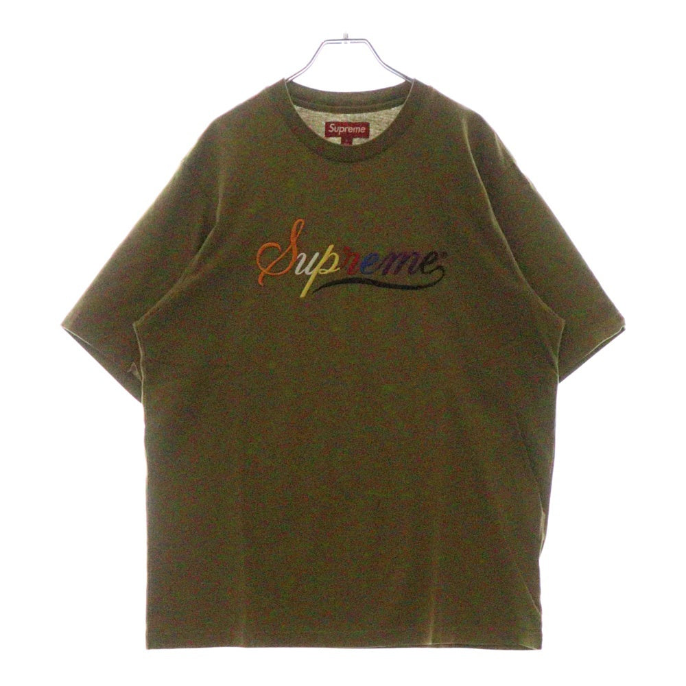 SUPREME(シュプリーム) 24AW Cursive S/S Top カーシブ ロゴ刺繍 クルーネック 半袖Tシャツ カットソー オリーブ