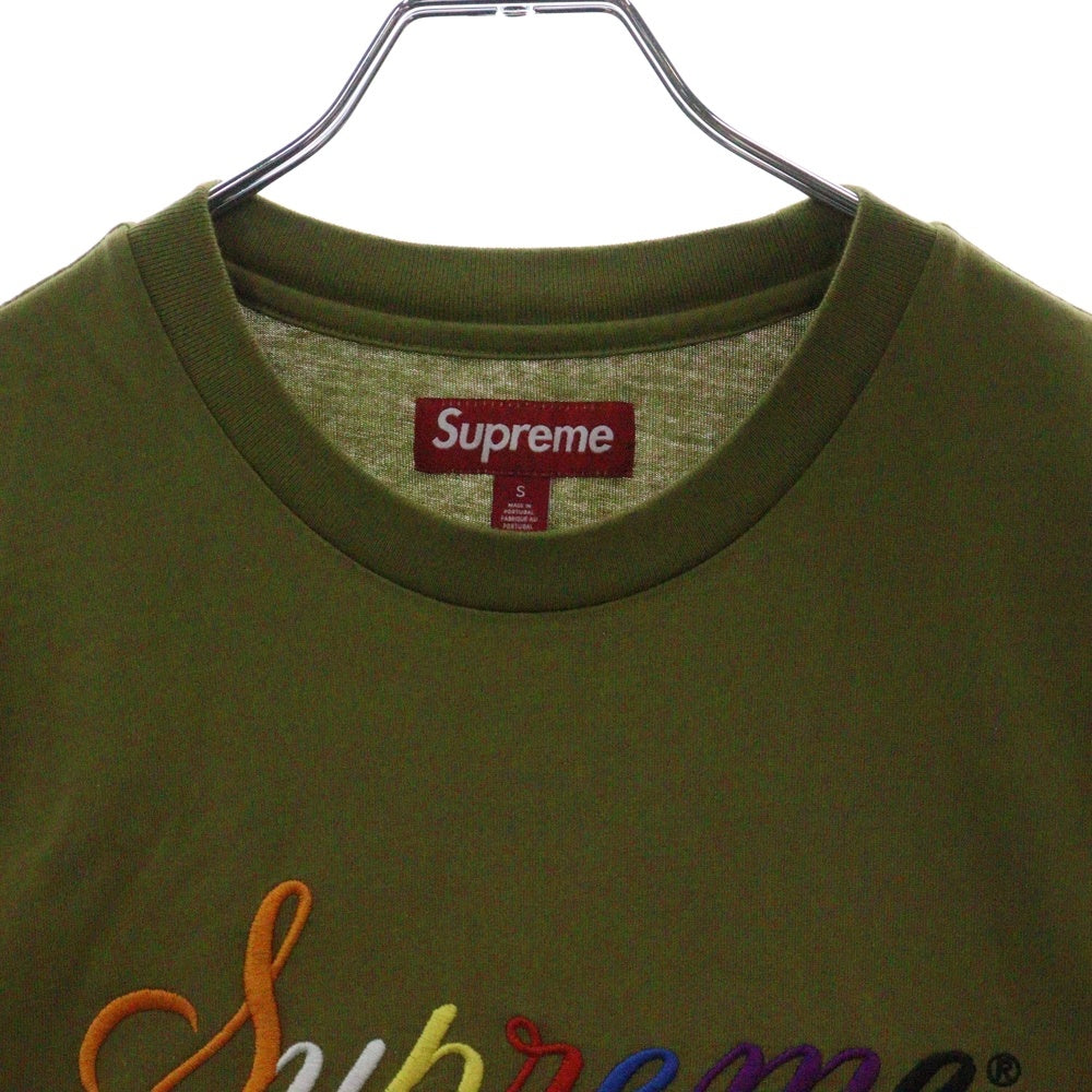 SUPREME(シュプリーム) 24AW Cursive S/S Top カーシブ ロゴ刺繍 クルーネック 半袖Tシャツ カットソー オリーブ